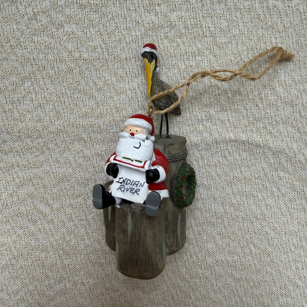 Festive Santa and Pelican Holiday Ornament